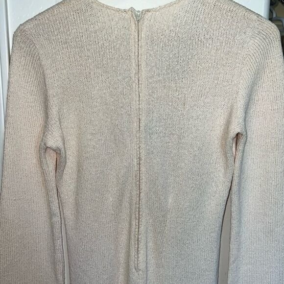 Ricardo Knit Dress Womens Cream Gold Stripe Textured Long Sleeve Square Neck - Picture 12 of 16